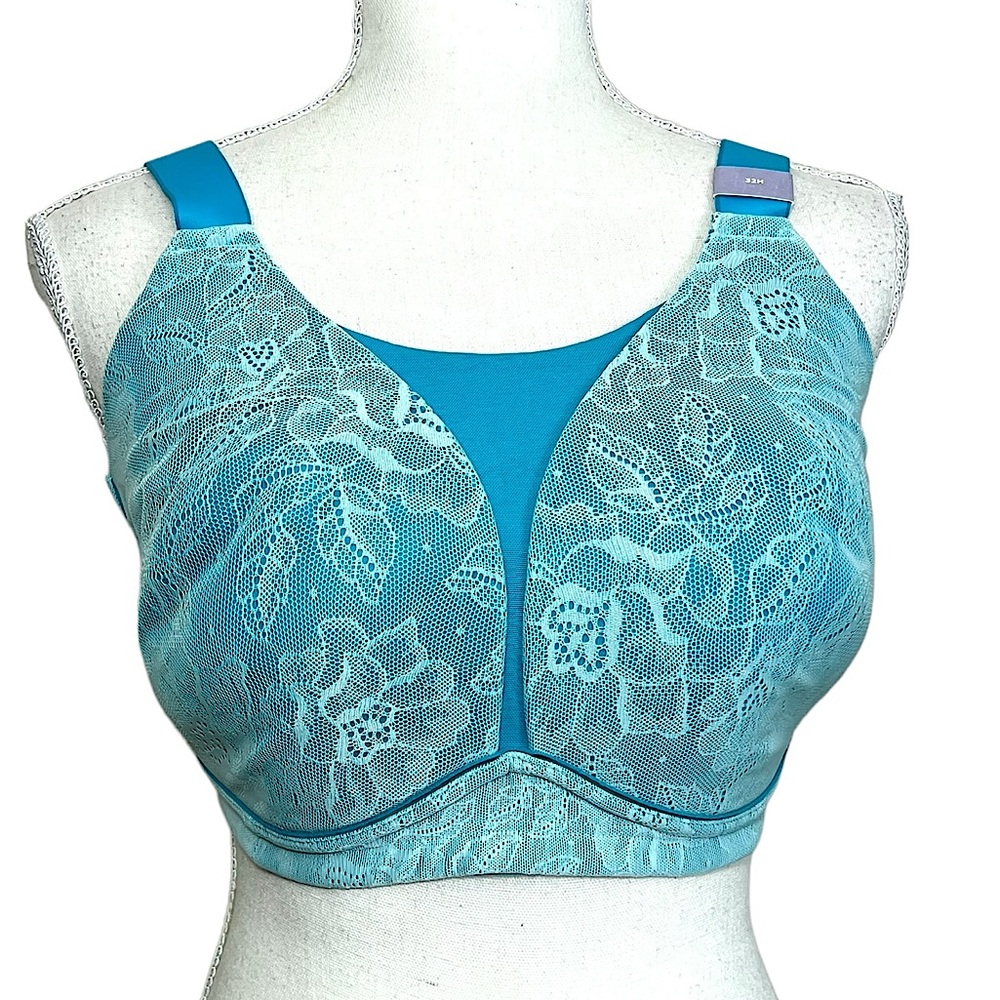 Cacique turquoise lace & mesh no wire full coverage bra size 32H